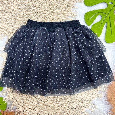 Conj Blusa Rosa e Preta e Saia de tule preto poá 